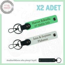 Miawiki Araç Sevdalılarına Anlamlı Hediye, Plaka ve Isim Yazılı 2’li Deri Anahtarlık Seti, Beyaz-F Yeşil-Syh