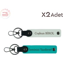 Miawiki Uzaktaki Sevdiklerine Anlamlı Armağan – Isim Yazılı 2’li Anahtarlık Hediyesi, Koyu Turkuaz-Beyaz