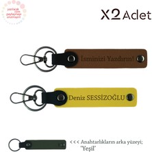 Miawiki Yeni Evli Çiftlere Özel Hediye – Kişisel Isimli 2’li Anahtarlık Seti, Açık Kahve-Sarı-Yeşil