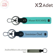 Miawiki Babalar Gününe Zarif Hediye, Isim Yazılı 2’li Anahtarlık Seti, Gök Mavi-Turkuaz-Gri