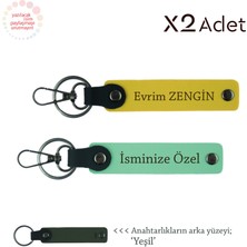 Miawiki Kankaya Doğum Günü Armağanı, Isim & Soyisim Kişiselleştirilmiş 2’li Anahtarlık, Yeşil-Sarı-Yeşil