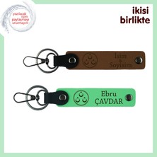 Miawiki Kişisel Hatıralar Için Üç Ayyıldız Desenli– Isim Soyisimli 2’li Anahtarlık Hediye, Açık Kahve-Yeşil