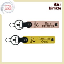 Miawiki Gönülden Anlamlı Bir Hediye Ayyıldız ve Türkiye Kişisel Isimli Deri Anahtarlık X2, Yavru Ağzı-Sarı