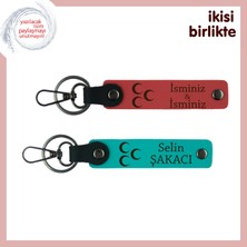 Miawiki Milli Temalı Kalıcı Hediye, Üç Hilal Desenli Kişisel Anahtarlık X2, Nar Çiçeği-Turkuaz