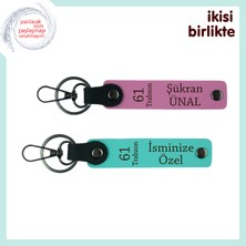 Miawiki Kuzenine Anlamlı Bir Anı, 61 Temalı Deri Anahtarlık Takımı, Isminize Özel Üretim, Pembe-Turkuaz