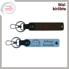 Miawiki Kamp Hayatının Ruhunu Yansıtan Set, Kişisel Deri Anahtarlık 2’li, Isim Yazılı, Koyu Kahve-Gök Mavi