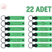 Miawiki Fen Kulübü Öğrencilerine Teşekkür Hediyesi, 22'li Set, Isme Özel Hatıra Deri Anahtarlık, F Yeşil