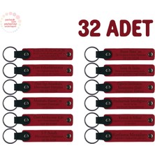 Miawiki Okuma Günlerine Katılan Öğrencilere, 32'li Set, Kişiye Özel Yazılı Hatıra Deri Anahtarlık, Kırmızı