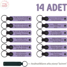 Hediyelik Ürün Isteyenlere Uygun, 14'lü Set, Öğrenci Isimli Deri Anahtarlık, Mor & Lacivert