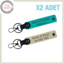 Miawiki Koyu Turkuaz - Sütlü Kahve, 2'li Anahtarlık, Özgür Yolcu Için Özel Plaka ve Isim Yazılı Hediye