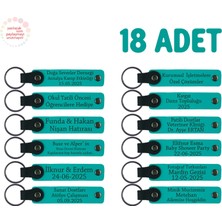 Okul Etkinliklerine Katılanlara Özel 18'li Set, Kişisel Mesajlı Deri Hatıra Anahtarlık, Koyu Turkuaz