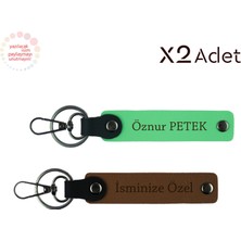 Miawiki Kişisel Hatıralar Için Tasarlandı – Isim Soyisimli 2’li Anahtarlık Hediye, Açık Kahve-Fıstık Yeşil