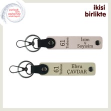 Miawiki Memleket Hasreti Yansıtan Deri Anahtarlık 2'li Set, Isim Yazılabilir Özellikli , Pudra-Sütlü Kahve