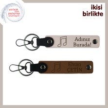 Ruhun Melodisine Özel Kalıcı Armağan, Nota Temalı Deri Anahtarlık Takımı, Pudra-Açık Kahve
