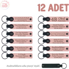 Çocuk Gelişimi Eğitimi Öğretmenlerine 12'li Set, Kişiye Özgü Hatıra Deri Anahtarlık, Pudra & Siyah