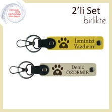 Hayvansever Sevgiliye Şık ve Anlamlı Hediyelik, Kalpli Pati Motifli Anahtarlık Seti, Sarı-S Kahve