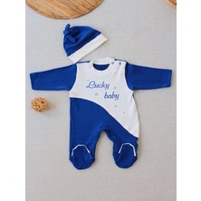 0-3 3-6 Ay Lucky Baby Nakışlı Es Çizgi Boy Şapkalı Erkek Bebek Tulumu Lacivert