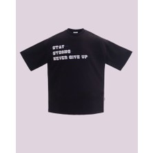 Erkek Kısa Kol Stay Strong Oversize Siyah Tişört