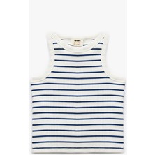 Koton Pamuklu Bisiklet Yaka Kaşkorse Çizgili Crop Atlet