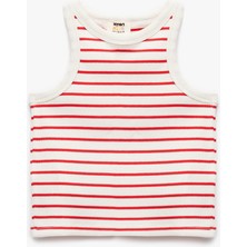 Koton Pamuklu Bisiklet Yaka Kaşkorse Çizgili Crop Atlet