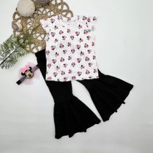 1-2-3-4 Yaş Mickey Baskılı Bandanalı Tişört Ispanyol Paçalı Likralı 3lü Kız Çocuk Takımı Siyah