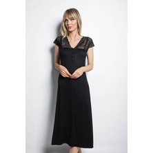 Monamise 18406 Kısa Kollu Gecelik  - Siyah