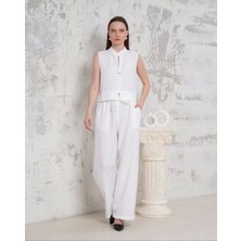 Broşlu Yelek Pantolon Takım Beyaz S255821
