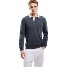 Koton Uzun Kollu Pamuk Karışımlı Renk Kontrastlı Polo Yaka Sweatshirt