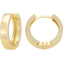 Altın 14 Ayar Huggie Küpe Içi Taşlı Yeşil Maden Altın Sarı Renk T140