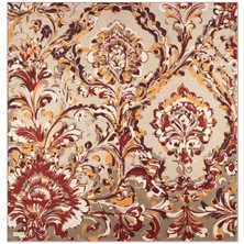 Bej Flower Desen Twill Ipek Eşarp
