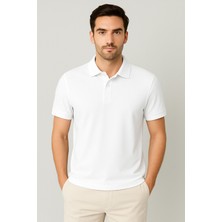 Parshey %100 Pamuk Yarım Kollu Polo Yaka Basic T-Shirt Erkek Günlük Stil Beyaz