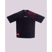 Erkek Kısa Kol Barbed Wire Oversize Siyah