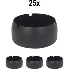 25 Adet Çelik Siyah 8 cm Kafe Restaurant Lokanta Yuvarlak Kül Tablası Küllük