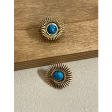 Aida Jewelss 316 L Cerrahi Çelik Firüze Taşlı Güneş Modeli Çelik Küpe