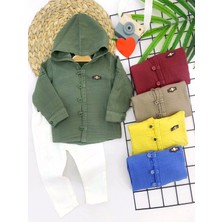 9-12-18-24 Ay Nefes Alan Organik Kumaş Kapşonlu Düğmeli 2li Erkek Bebek Takımı Sarı