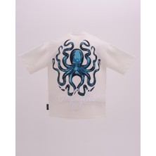 Erkek Kısa Kol Octopus Oversize Ekru Tişört