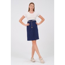 Busa Hamile Kısa Kollu Blok Renk Dantel Detaylı Kemerli Elbise Indigo