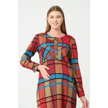 Busa Hamile Ekose Önden Düğmeli Elbise Kırmızı