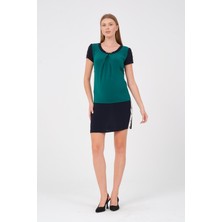 Busa Hamile Iki Renkli Kısa Kollu Mini Elbise Yeşil