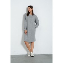 Busa Hamile Yandan Cepli Emzirme Detaylı Midi Boy Triko Elbise Gri