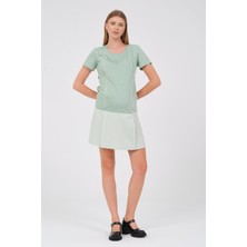 Busa Hamile Kısa Kollu Mini Elbise Fıstık Yeşili