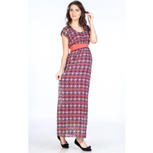 Busa Hamile Günlük Elbise Desenli Kemerli Pembe