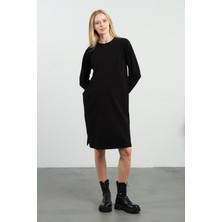 Busa Hamile Emzirme Detaylı Cepli Yumuşak Dokulu Selanik Regular Fit Elbise Siyah