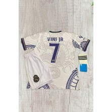 Real. Madrid. Vini Jr 7 Dragon Desenli Özel Tasarım Çocuk Forması 3 Lü Set Beyaz