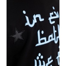 Erkek Kısa Kol Leather Embroidery In Arabic Siyah Tişört