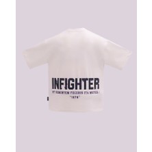 Erkek Kısa Kol Leather Applique Oversize Ekru Tişört