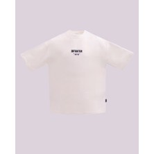 Erkek Kısa Kol Leather Applique Oversize Ekru Tişört