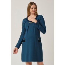 Busa Hamile Aksesuar Yakalı Arka Bağcıklı Mini Elbise Mavi