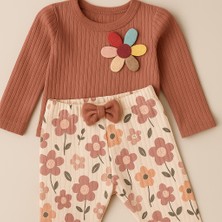 Minik Baby 3 - 6 Ay Çiçekli Fiyonklu Lastikli Kız Bebek Takım