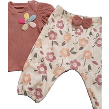Minik Baby 3 - 6 Ay Çiçekli Fiyonklu Lastikli Kız Bebek Takım